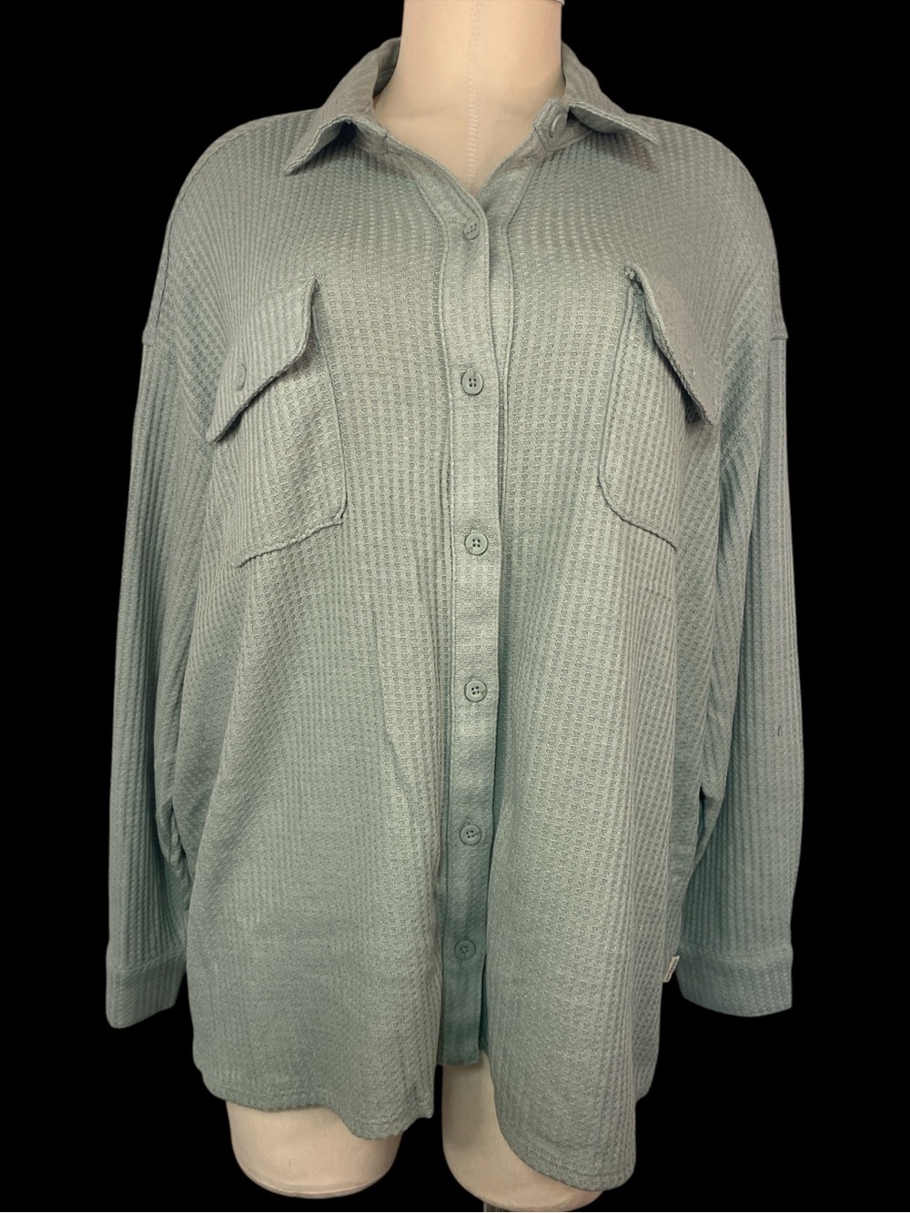 Magellan Outdoors Boyfriend Fit Waffle Knit Button-Up Shirt Jacket Women’s Large
